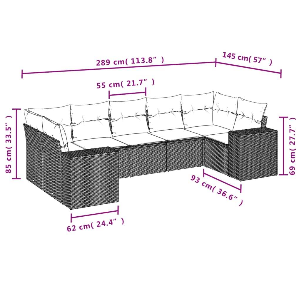 Set Divani da Giardino 7 pz con Cuscini Marrone in Polyrattan | homemem39