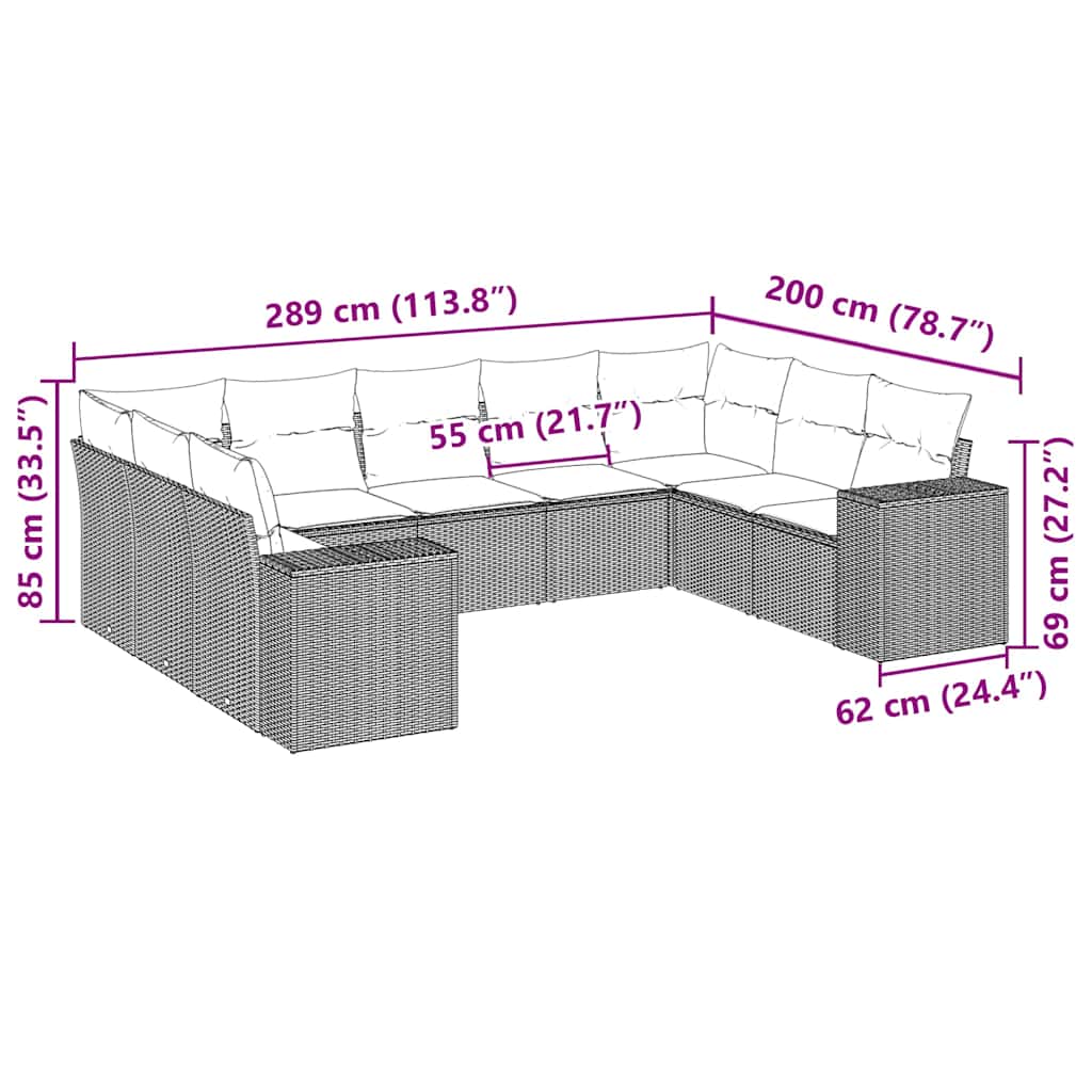 Set Divani da Giardino 9 pz con Cuscini Nero in Polyrattan