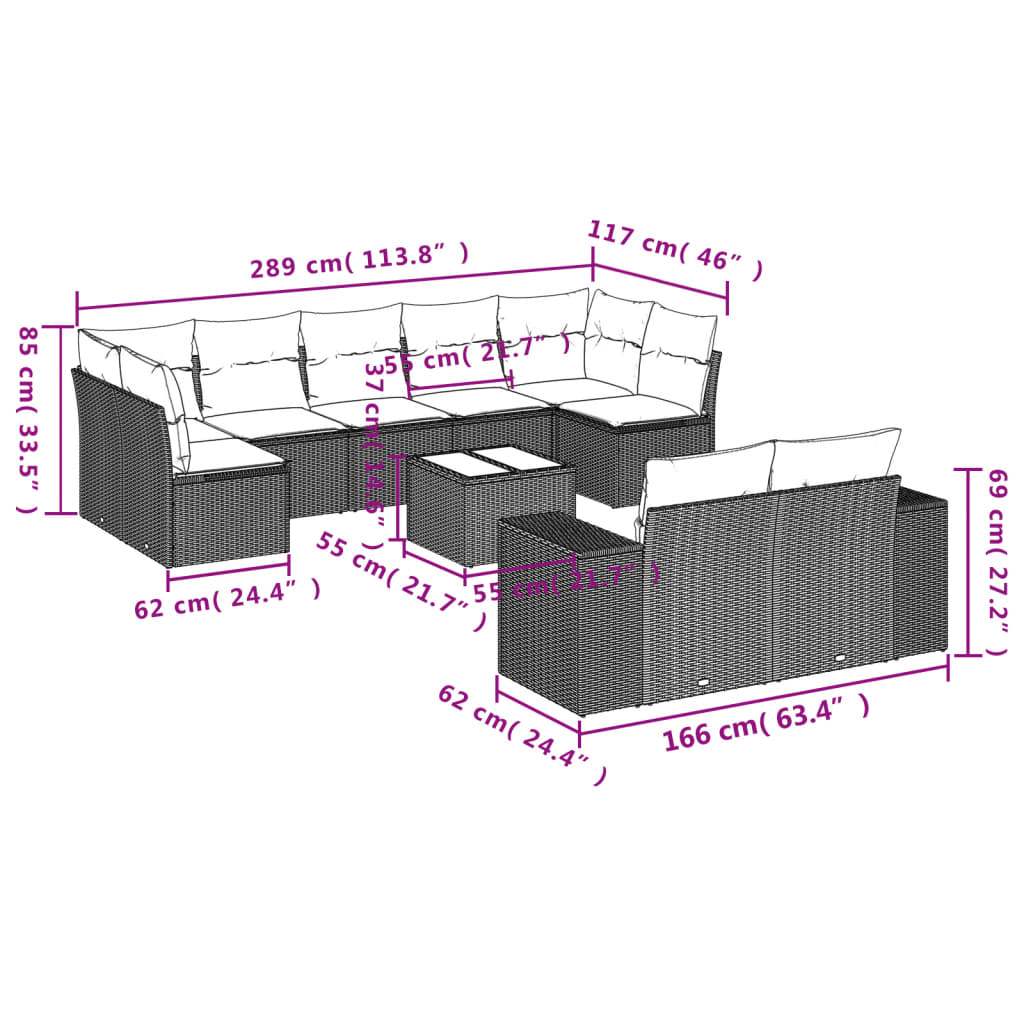 Set Divani da Giardino 10pz con Cuscini in Polyrattan Marrone | homemem39