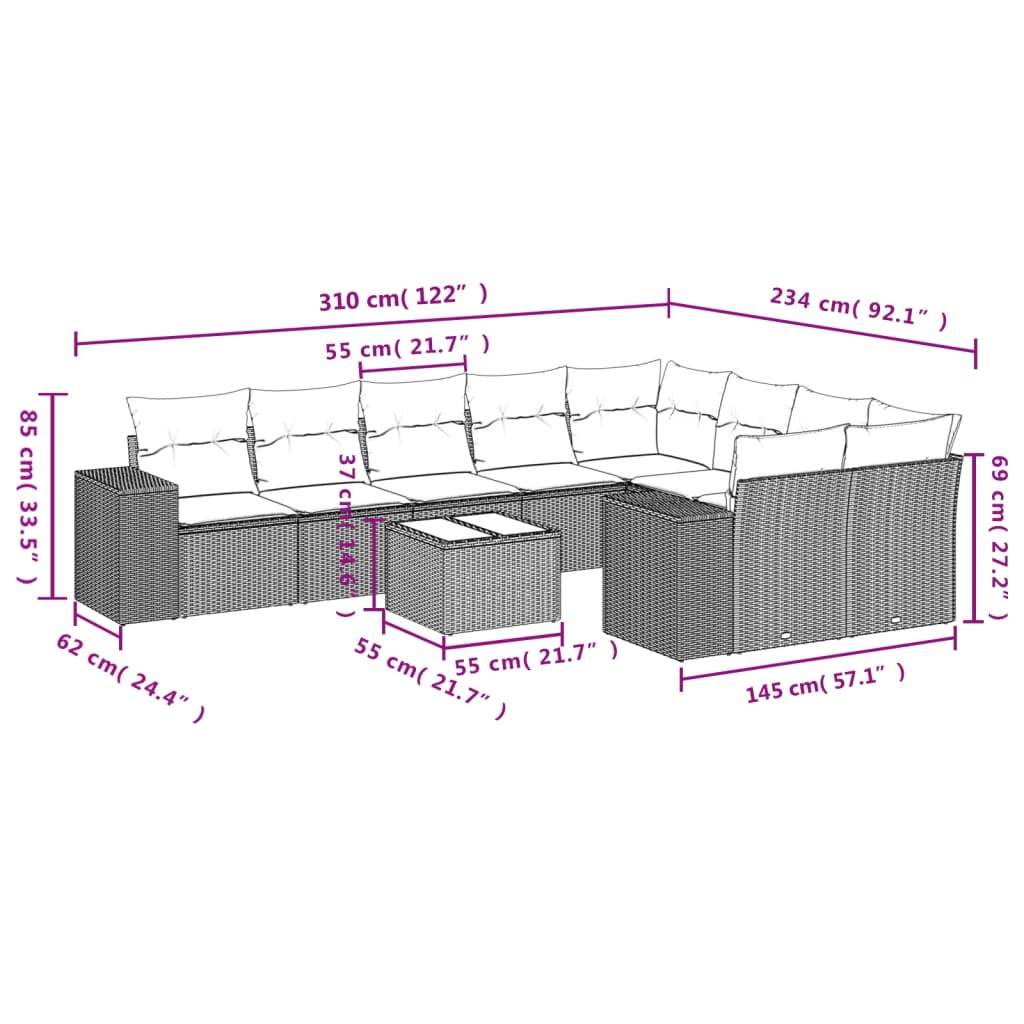 Set Divano da Giardino 10 pz con Cuscini Grigio in Polyrattan | homemem39
