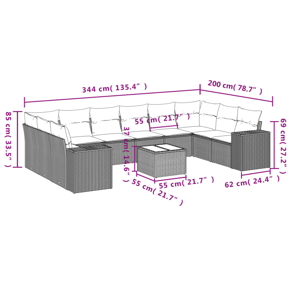 Set Divani da Giardino 11 pz con Cuscini in Polyrattan Nero | homemem39