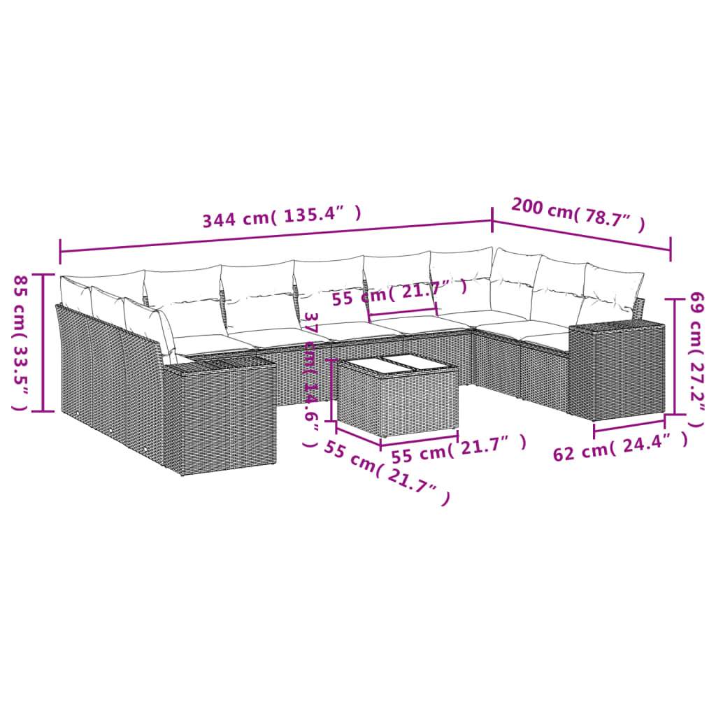 Set Divani da Giardino 11 pz con Cuscini Beige in Polyrattan | homemem39