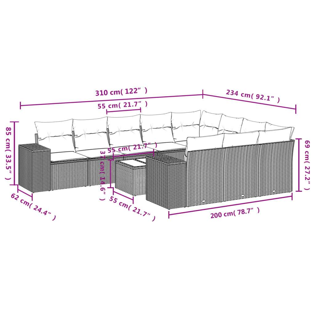 Set Divani da Giardino 11 pz con Cuscini in Polyrattan Nero