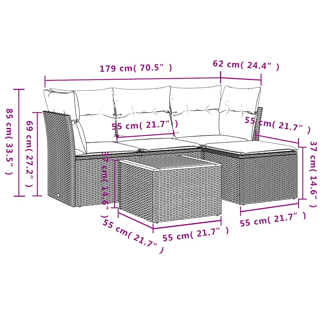 Set Divani da Giardino 5 pz con Cuscini in Polyrattan Nero - homemem39