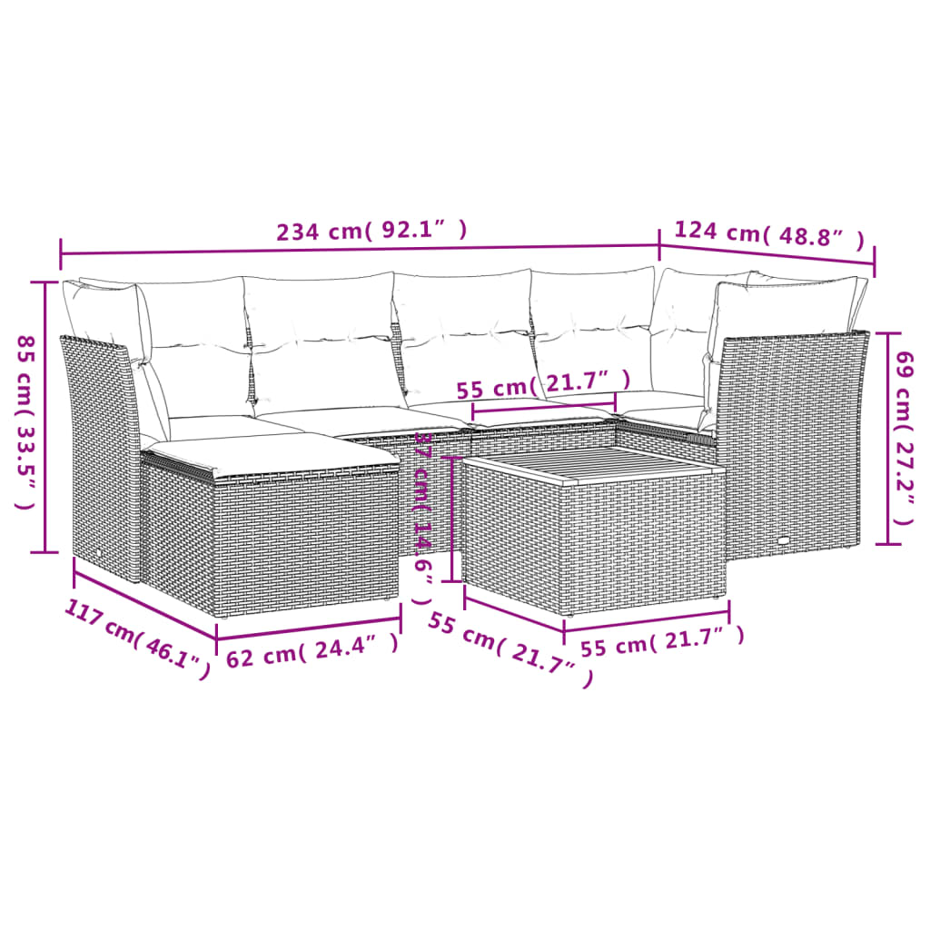 Set Divani da Giardino 7 pz con Cuscini Grigio in Polyrattan - homemem39