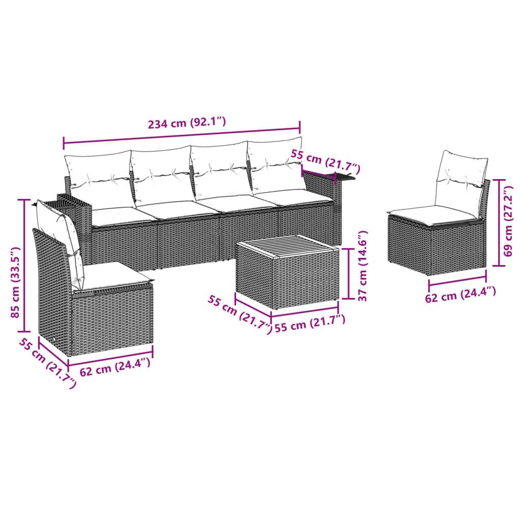 Set Divani da Giardino 7 pz con Cuscini Grigio in Polyrattan - homemem39