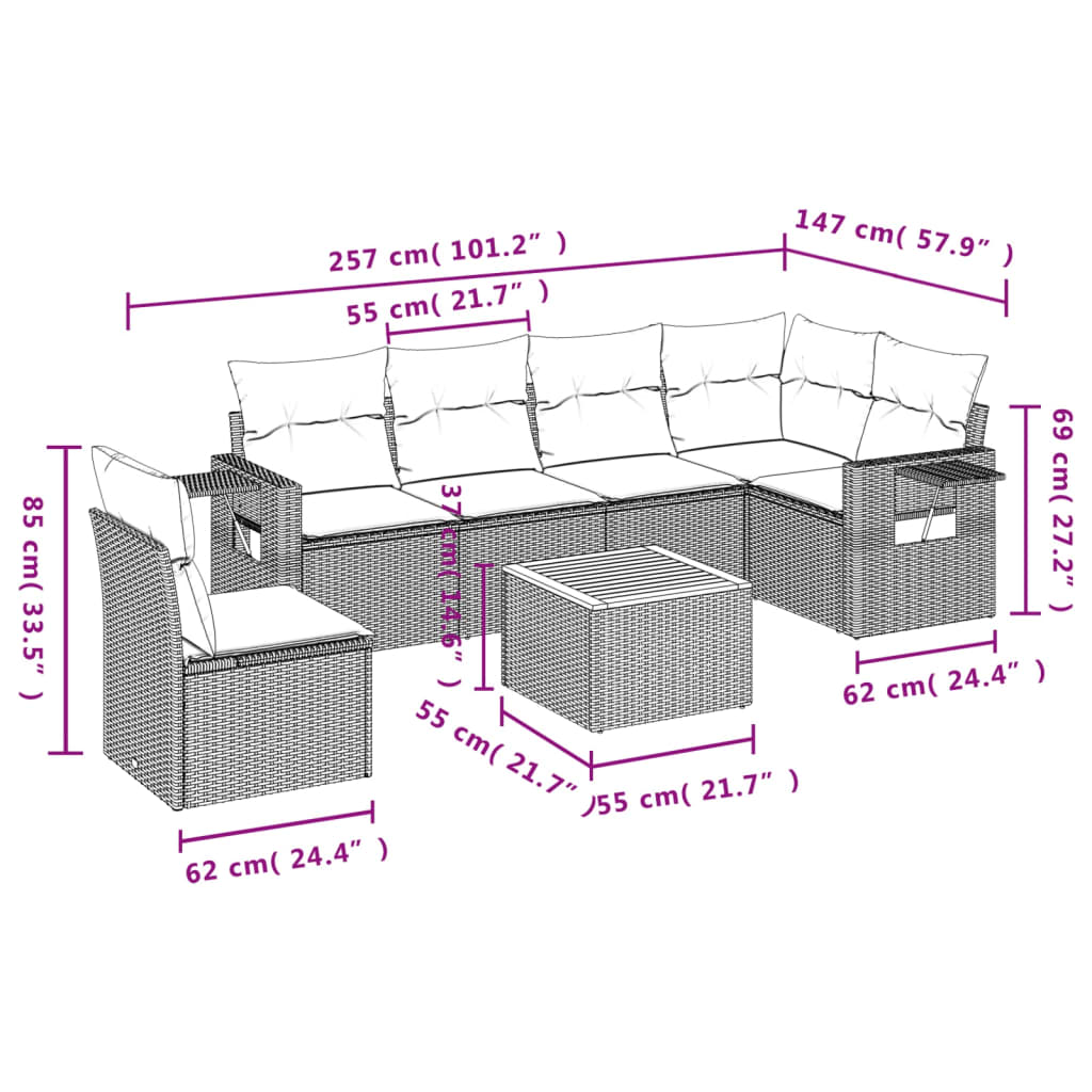 Set Divani da Giardino 7 pz con Cuscini Grigio in Polyrattan | homemem39