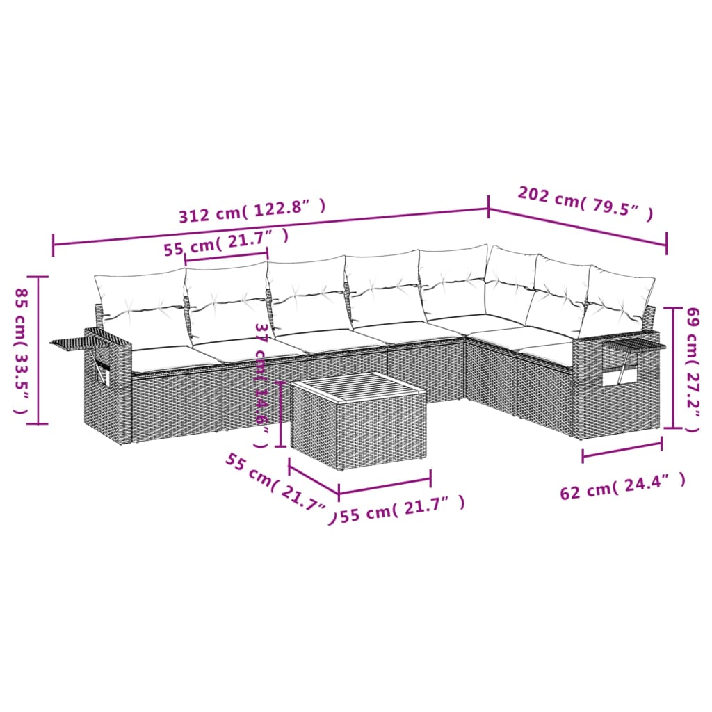 Set Divani da Giardino con Cuscini 8 pz Nero in Polyrattan | homemem39