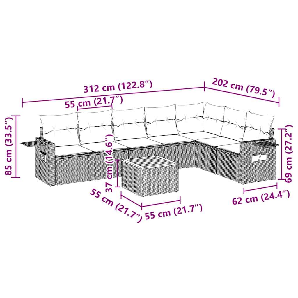 Set Divani da Giardino con Cuscini 8 pz Nero in Polyrattan | homemem39