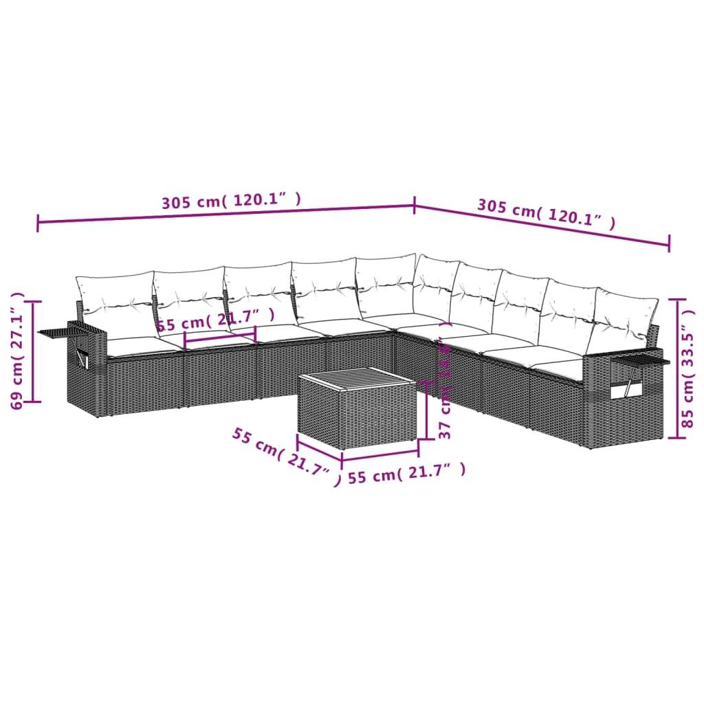 Set Divani da Giardino 10pz con Cuscini in Polyrattan Nero | homemem39