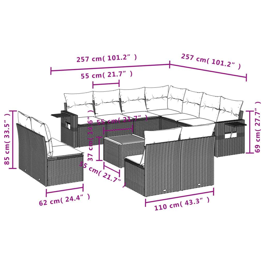 Set Divani da Giardino 12 pz con Cuscini Nero in Polyrattan | homemem39