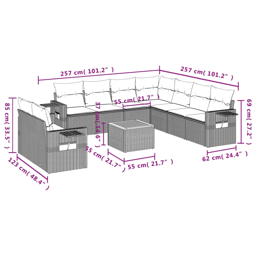 Set Divano da Giardino 10 pz con Cuscini Grigio in Polyrattan | homemem39