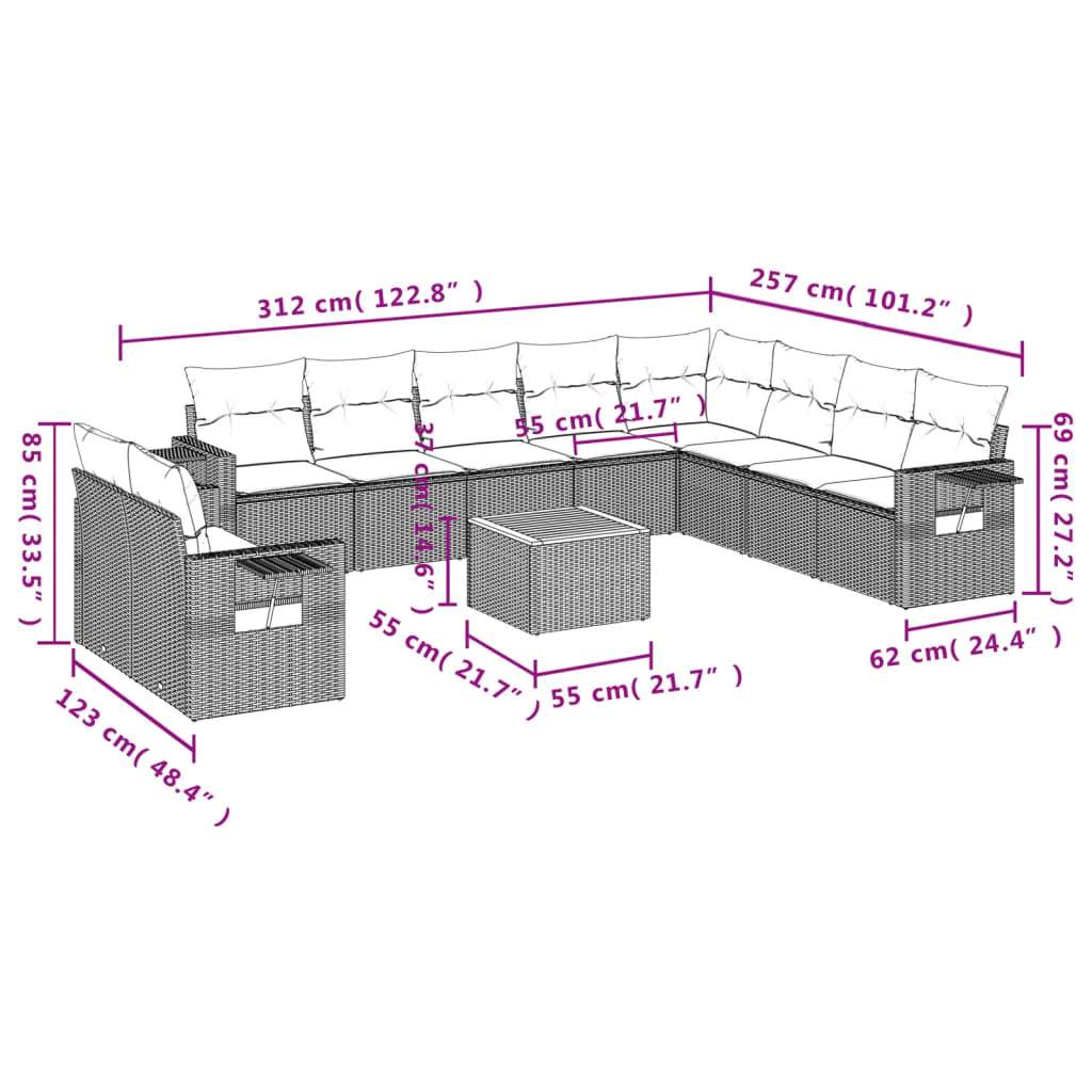 Set Divano da Giardino 11 pz con Cuscini Beige Misto Polyrattan | homemem39