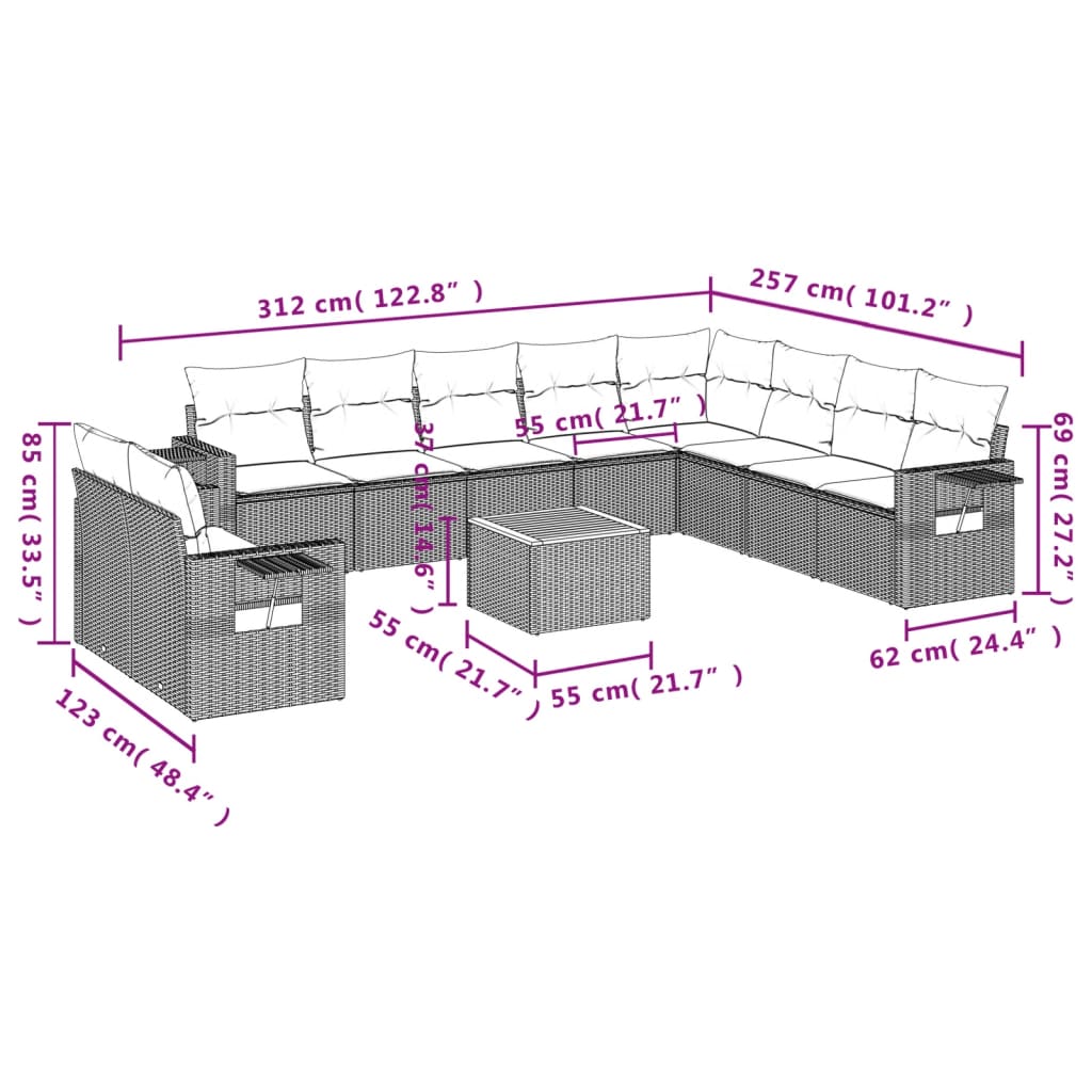 Set Divani da Giardino 11 pz con Cuscini in Polyrattan Grigio | homemem39