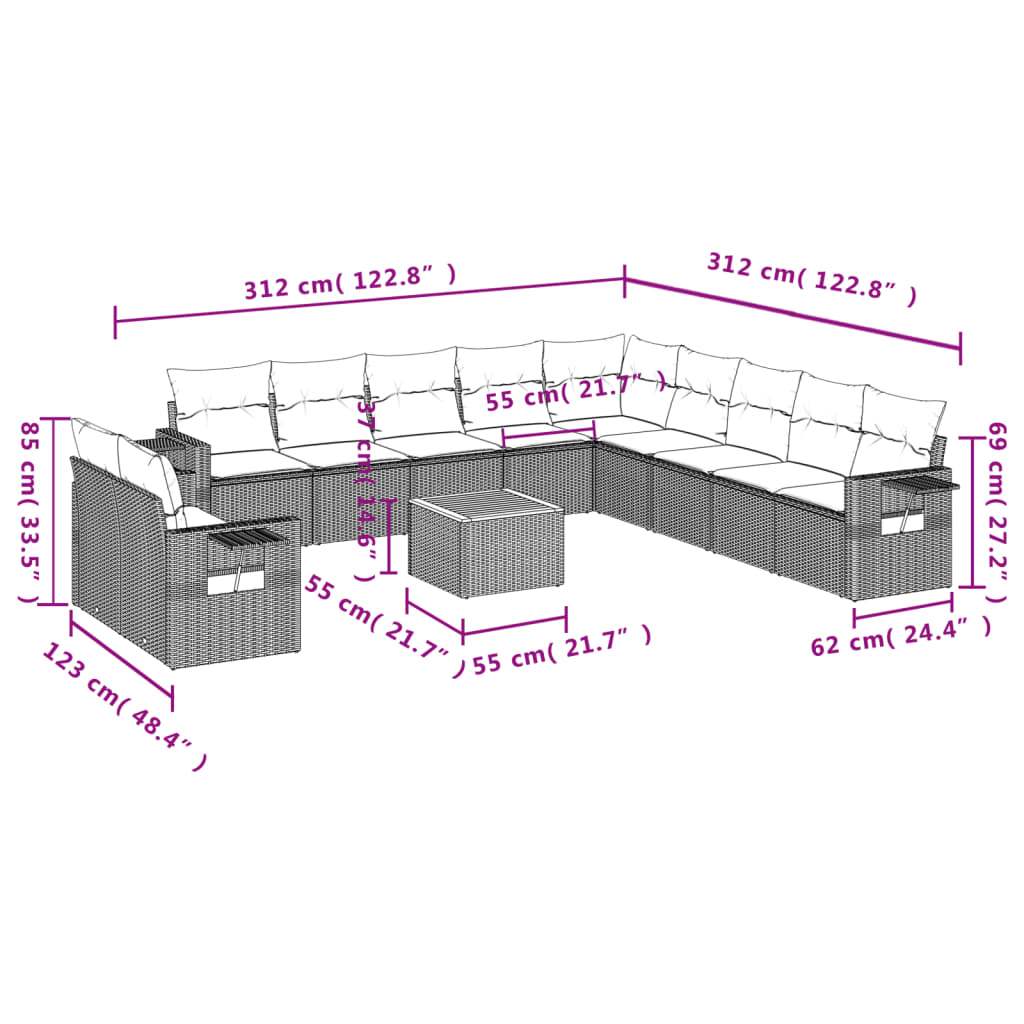 Set Divani da Giardino 12 pz con Cuscini Nero in Polyrattan | homemem39