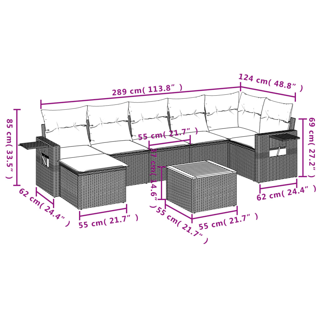 Set Divano da Giardino 8 pz con Cuscini Grigio in Polyrattan | homemem39