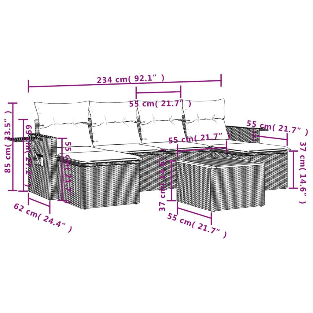 Set Divani da Giardino 7 pz con Cuscini Grigio in Polyrattan | homemem39