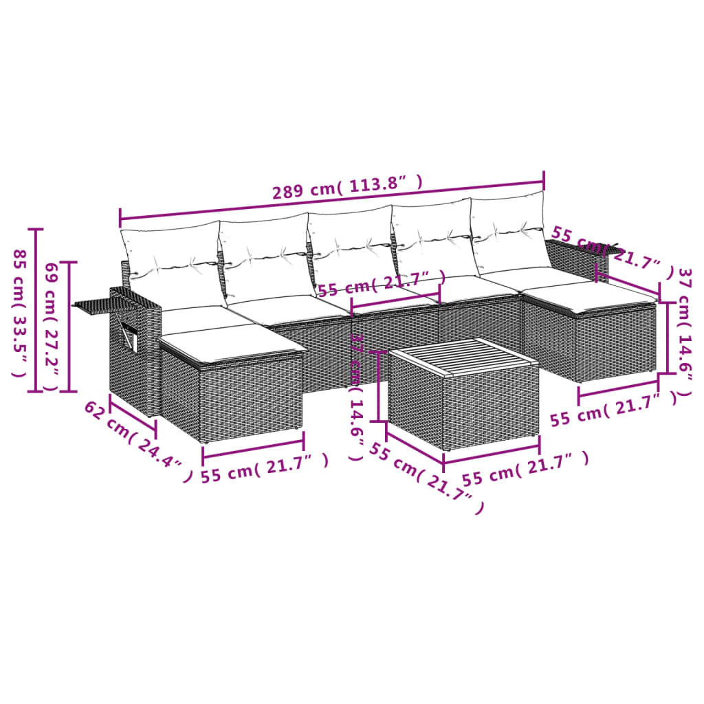 Set Divano da Giardino 8 pz con Cuscini Beige in Polyrattan | homemem39