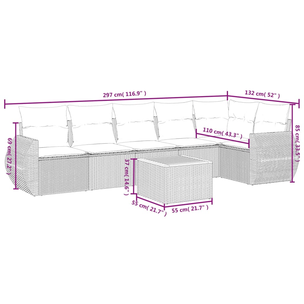 Set Divani da Giardino con Cuscini 7pz Nero Polyrattan | homemem39