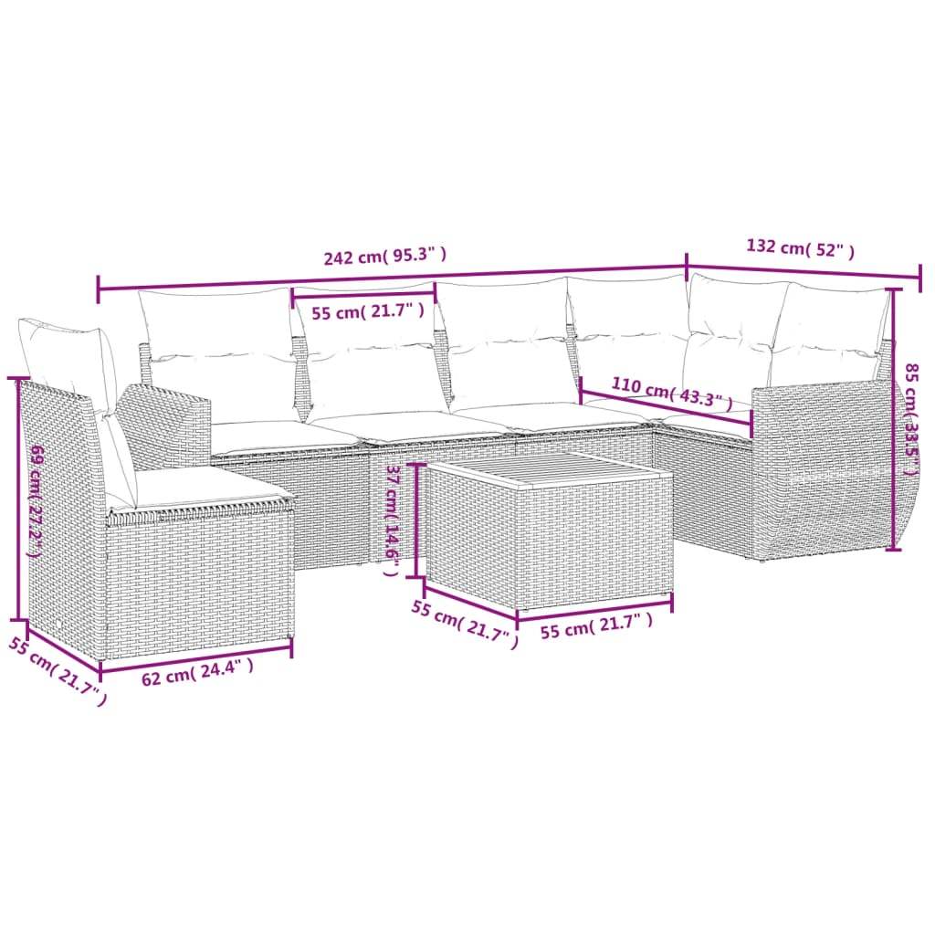 Set Divani da Giardino con Cuscini 7pz Nero Polyrattan