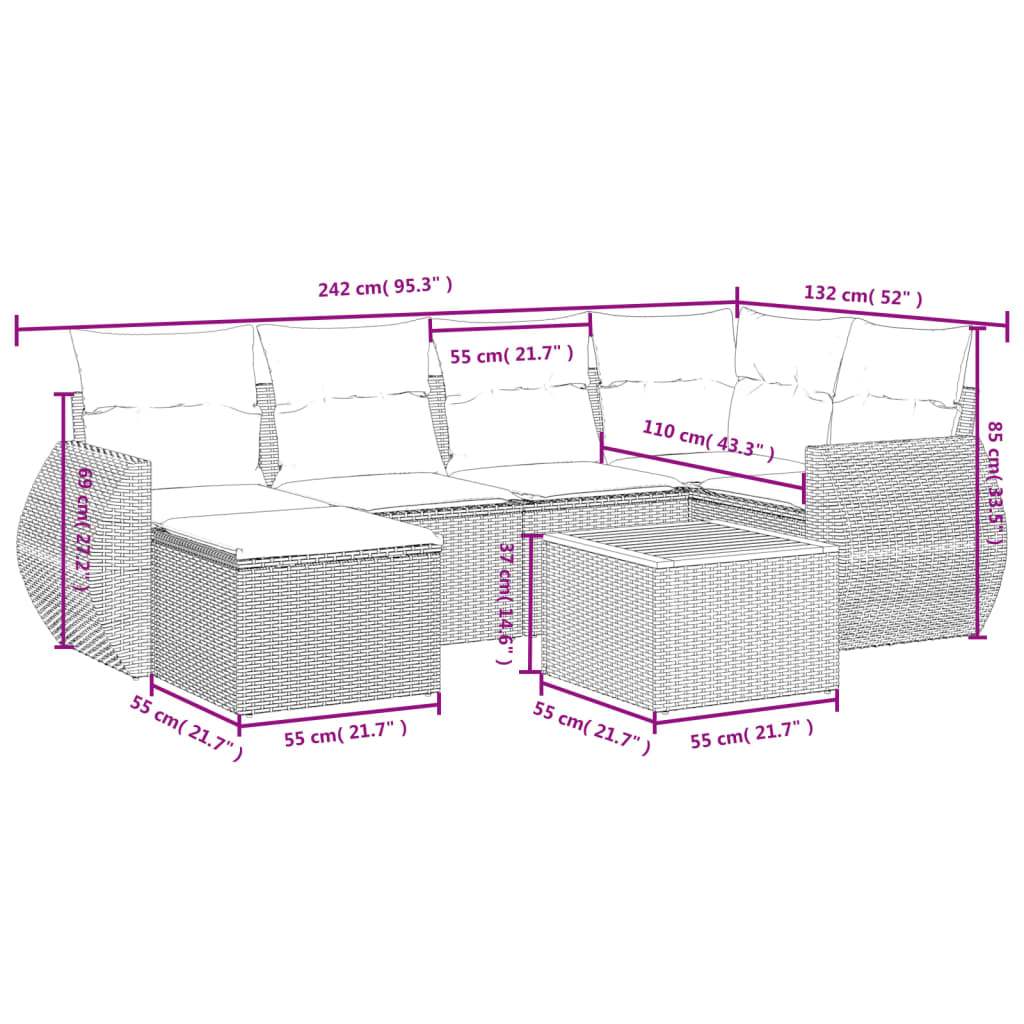 Set Divani da Giardino 7 pz con Cuscini Beige in Polyrattan | homemem39