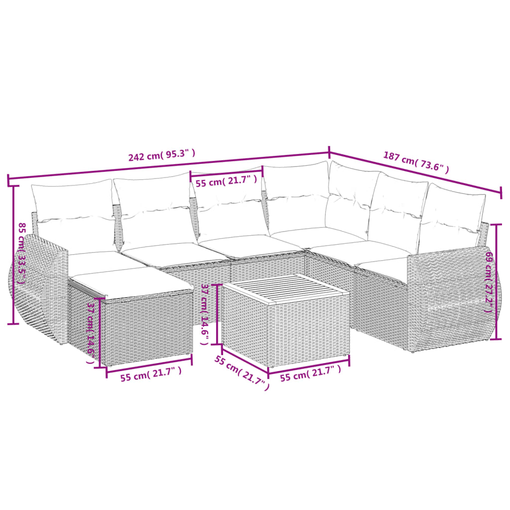 Set Divani da Giardino con Cuscini 8 pz Nero in Polyrattan