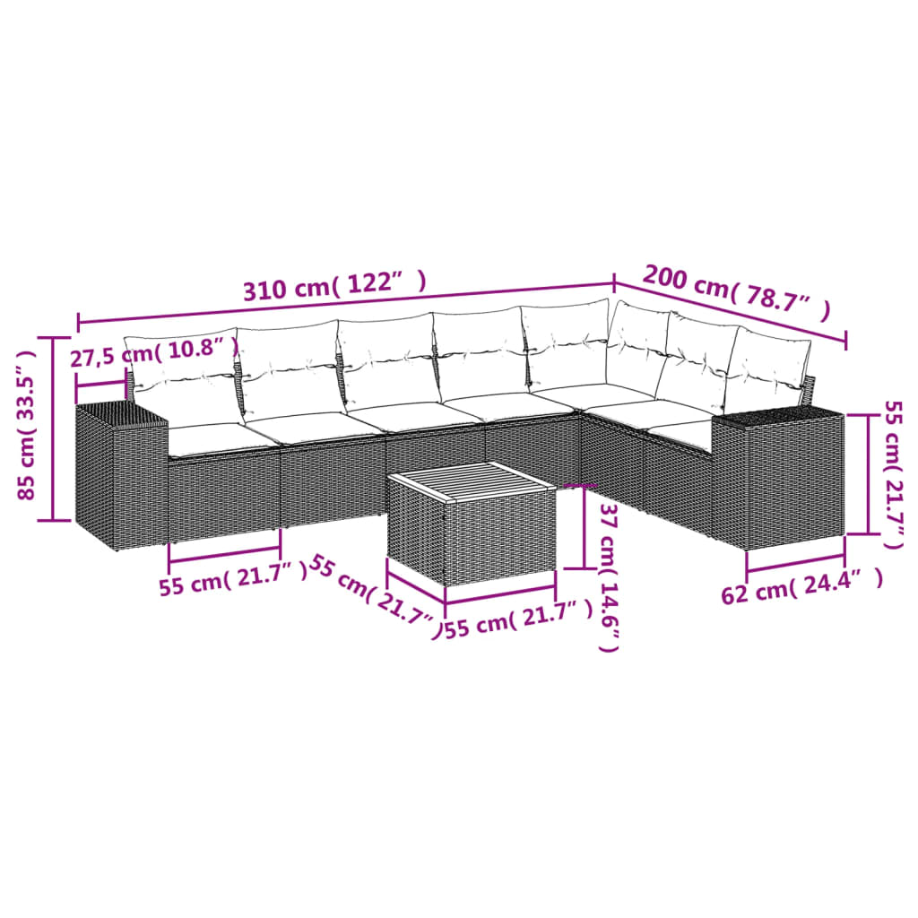 Set Divano da Giardino 8 pz con Cuscini Grigio in Polyrattan | homemem39