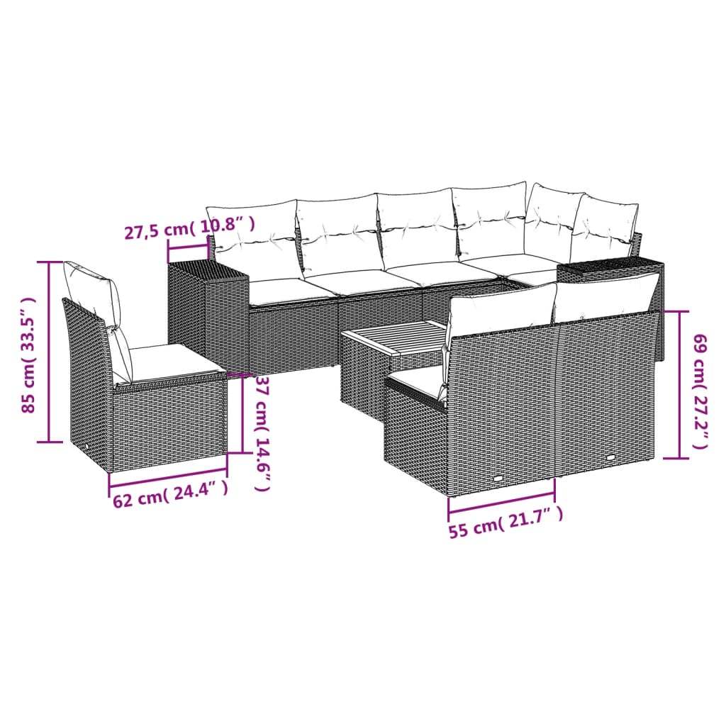 Set Divano da Giardino 9 pz con Cuscini Beige in Polyrattan | homemem39