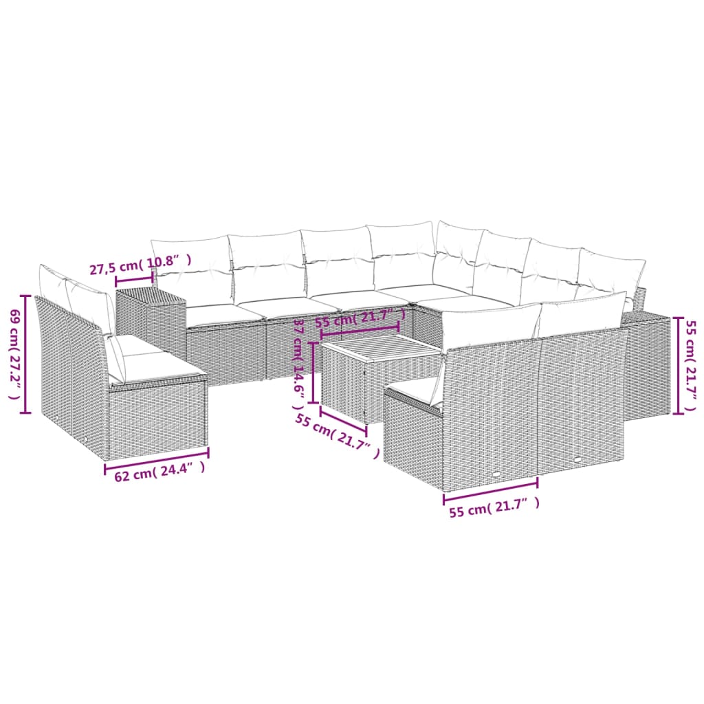 Set Divani da Giardino 12 pz con Cuscini Grigio in Polyrattan | homemem39
