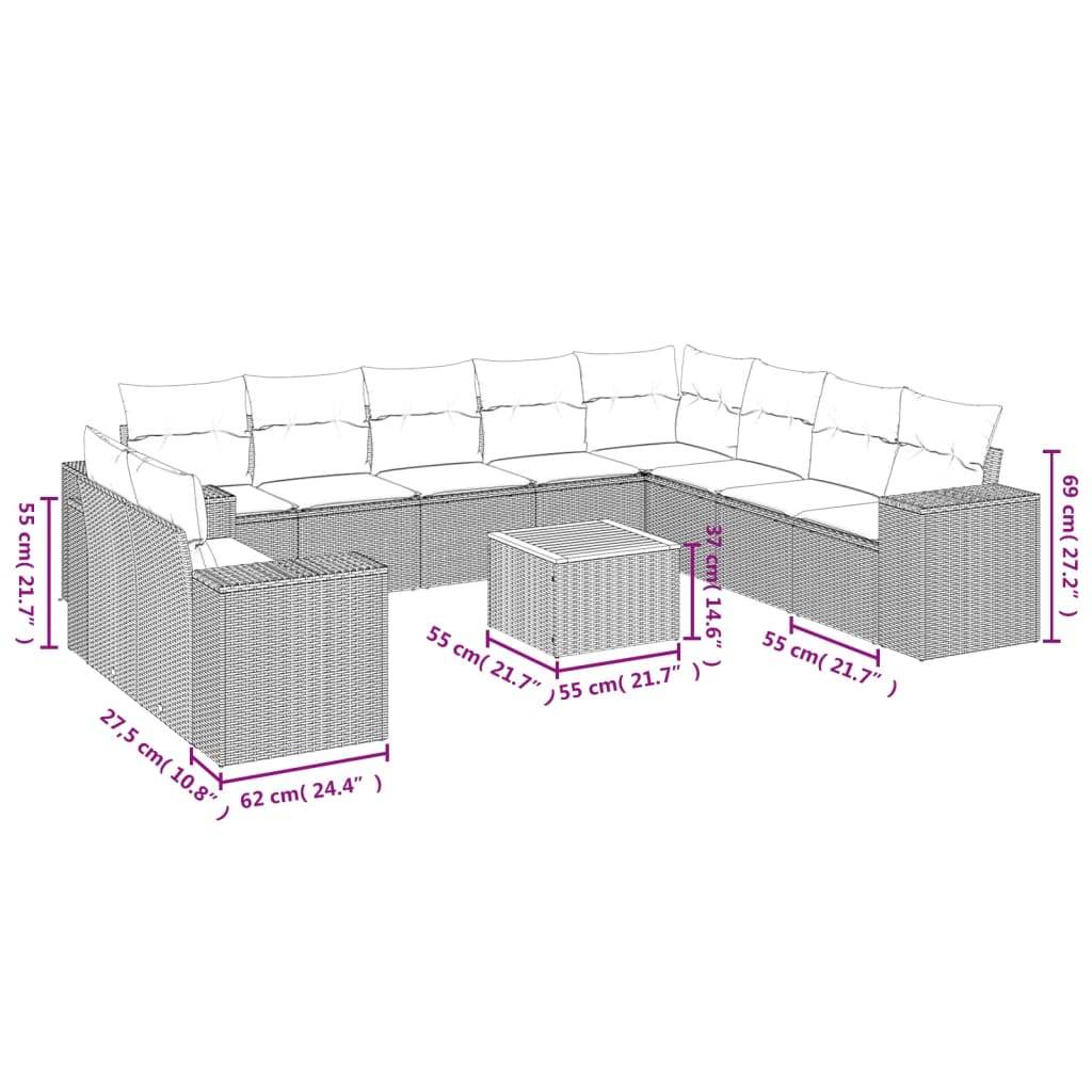 Set Divani da Giardino 11 pz con Cuscini Beige in Polyrattan | homemem39