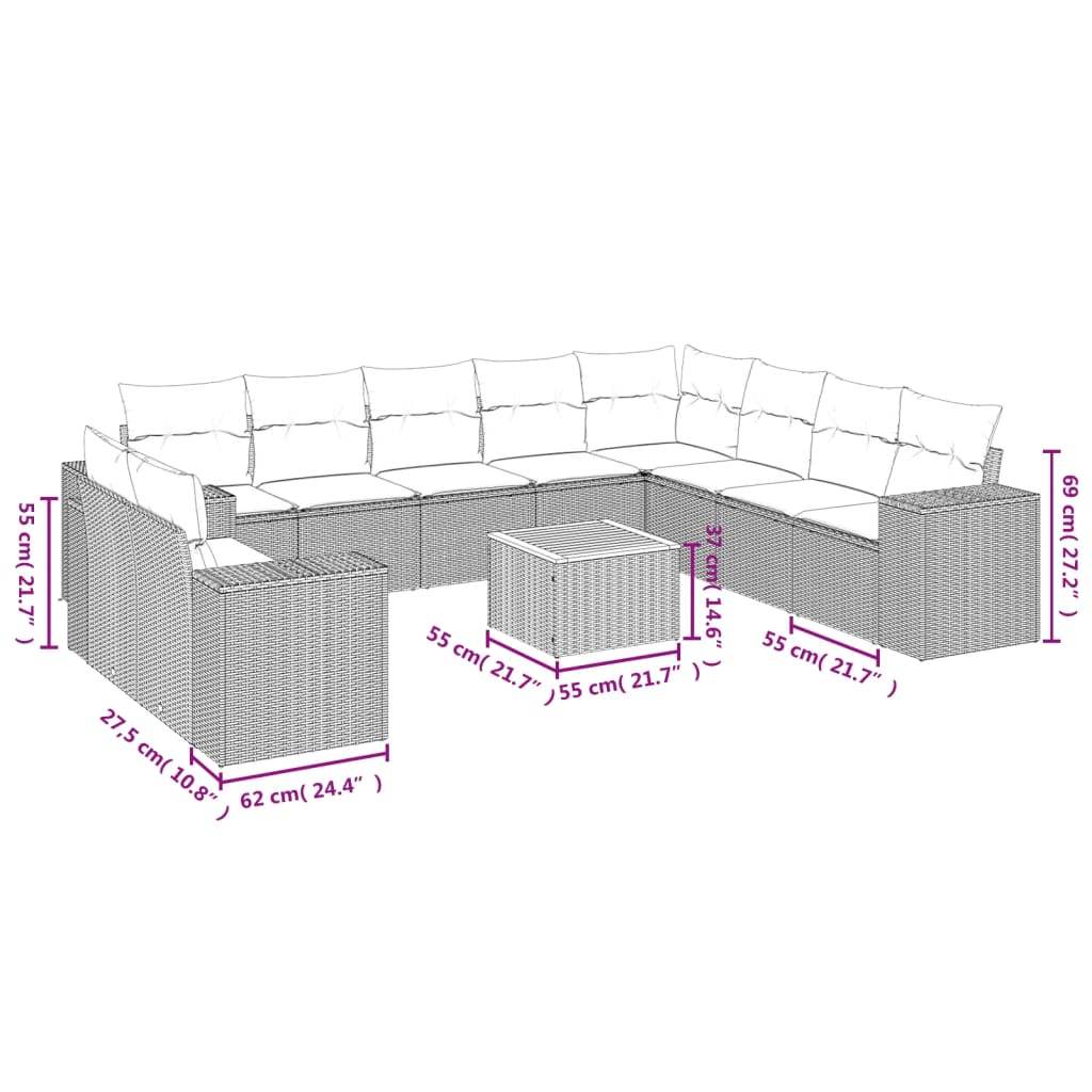 Set Divani da Giardino 11 pz con Cuscini in Polyrattan Grigio | homemem39
