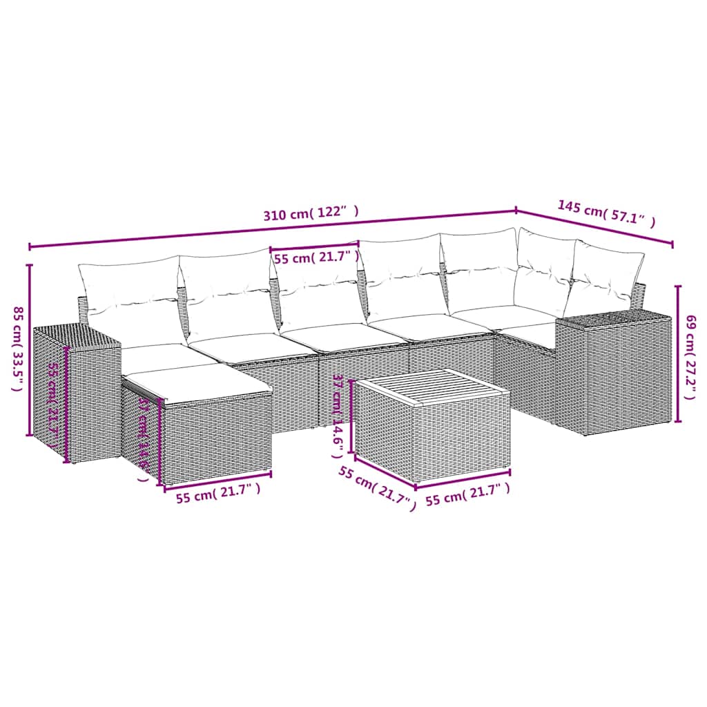 Set Divani da Giardino con Cuscini 8 pz Nero in Polyrattan