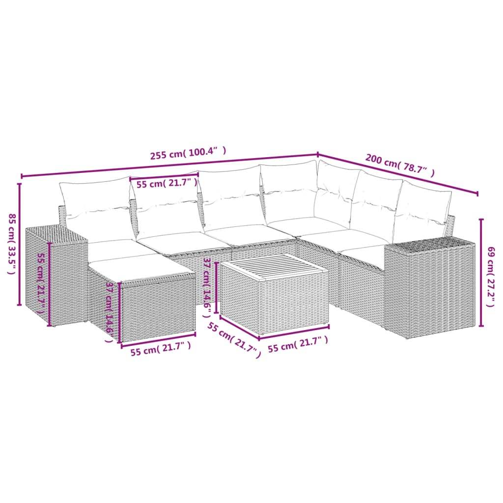 Set Divani da Giardino con Cuscini 8 pz Nero in Polyrattan