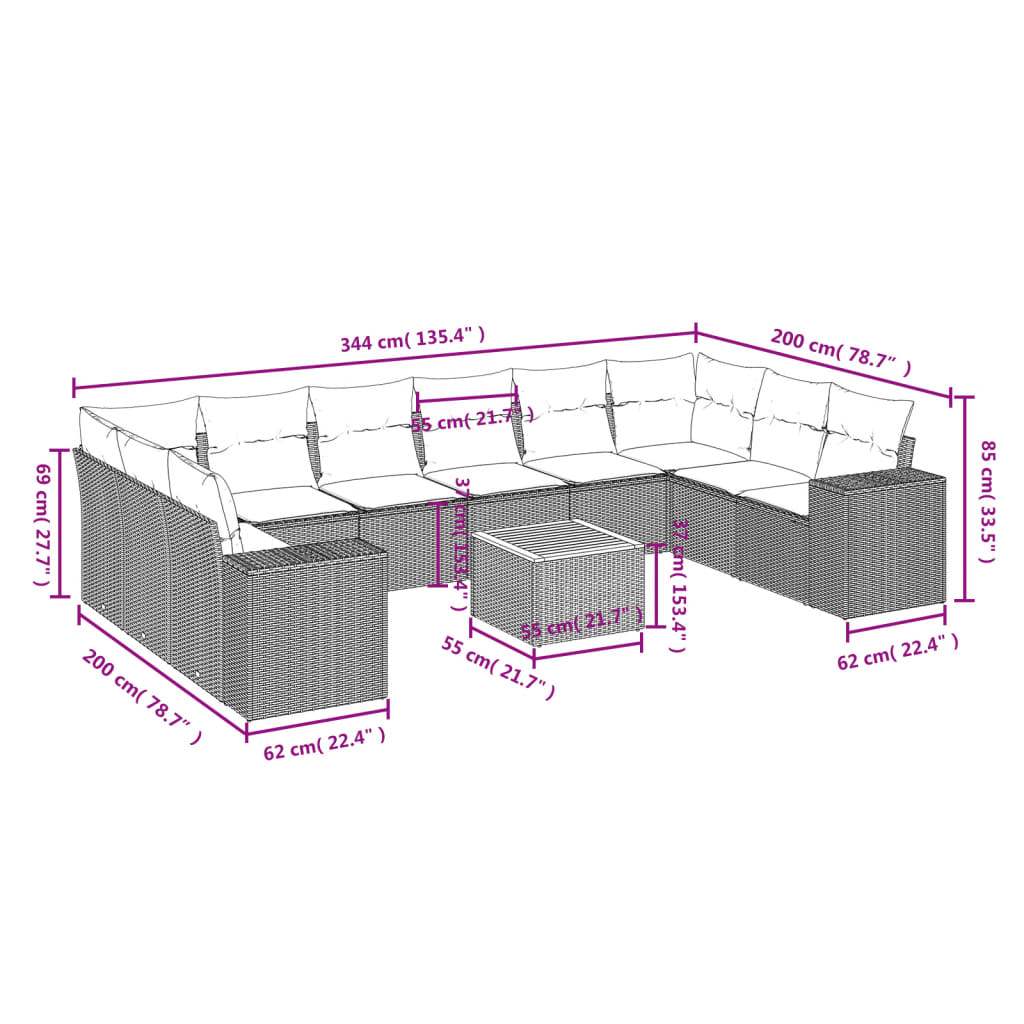 Set Divani da Giardino 11 pz con Cuscini in Polyrattan Grigio | homemem39