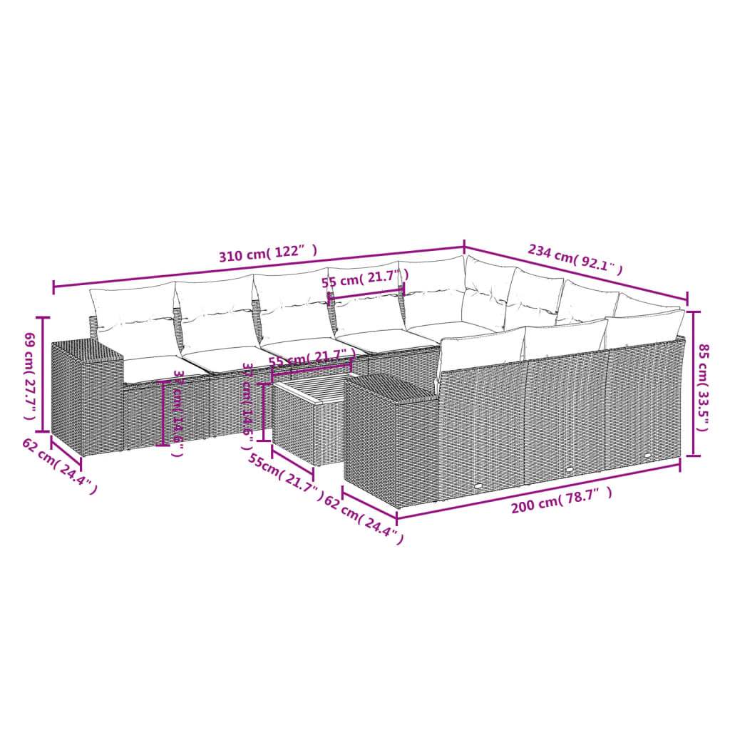Set Divani da Giardino 11 pz con Cuscini in Polyrattan Nero | homemem39