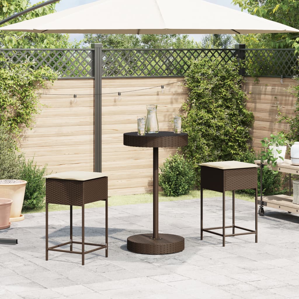 Set Bar da Giardino 3 pz con Cuscini in Polyrattan Marrone | homemem39