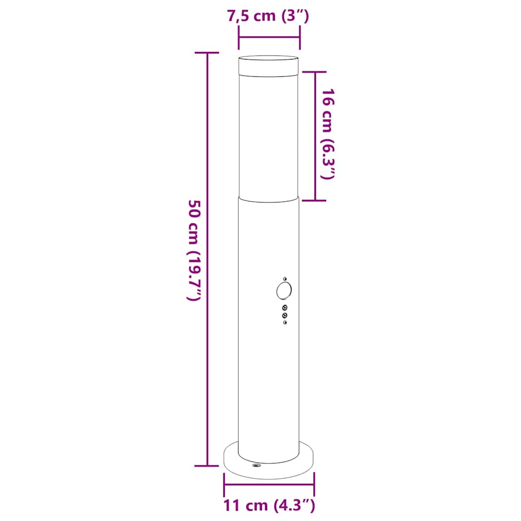 Lampada a paletto con sensore 50 cm Acciaio Inox IP44 | homemem39
