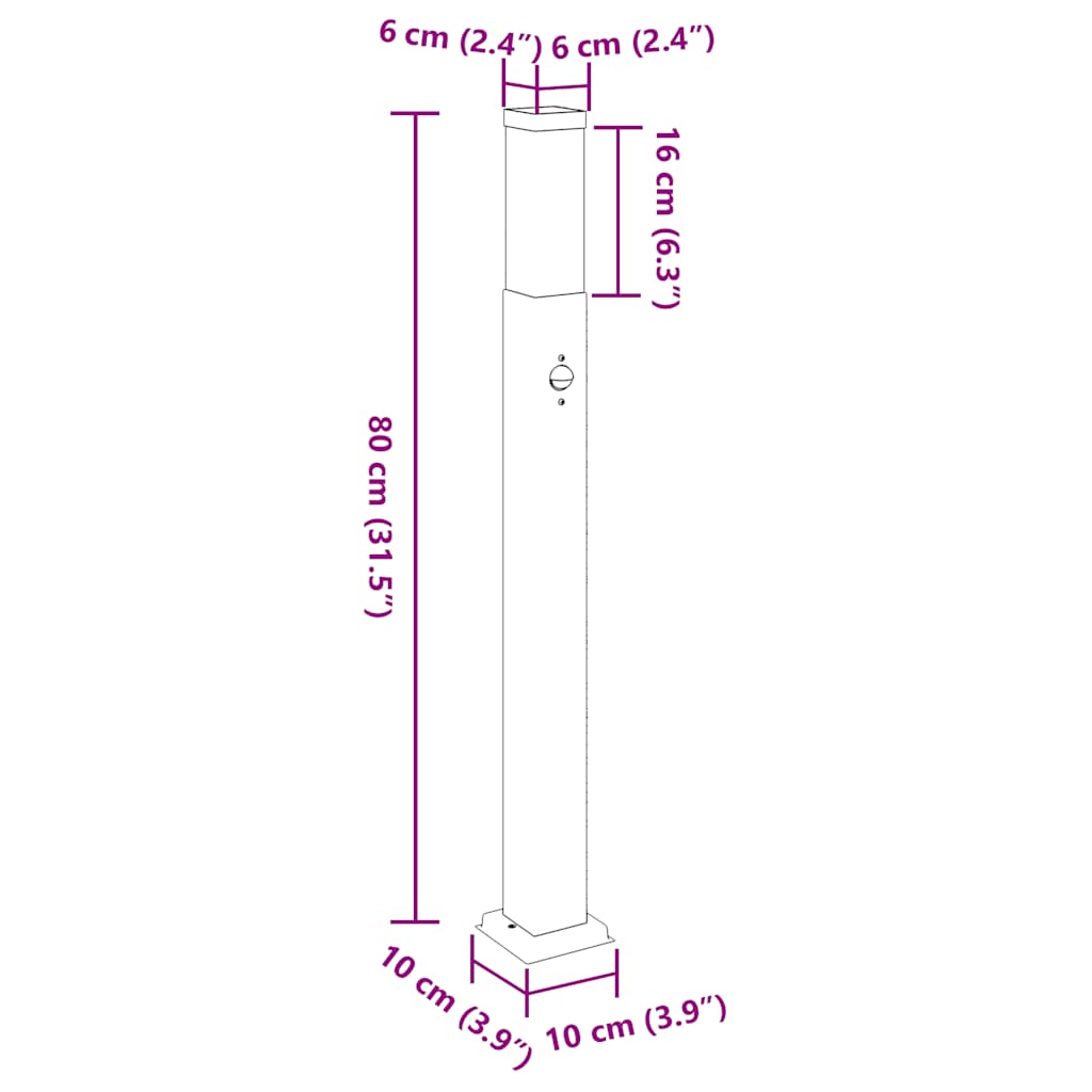 Lampioni a dissuasore con sensore 3 pz 80 cm Acciaio Inox IP44 | homemem39