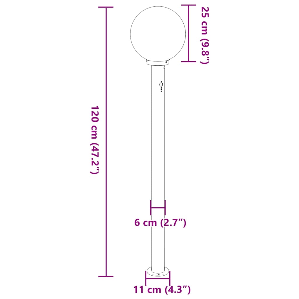 Lampada a paletto con sensore 120 cm Nera IP44