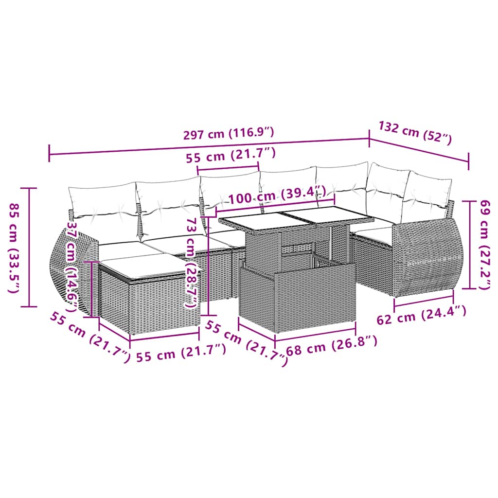 Set Divano da Giardino 8pz con Cuscini Grigio Chiaro Polyrattan | homemem39