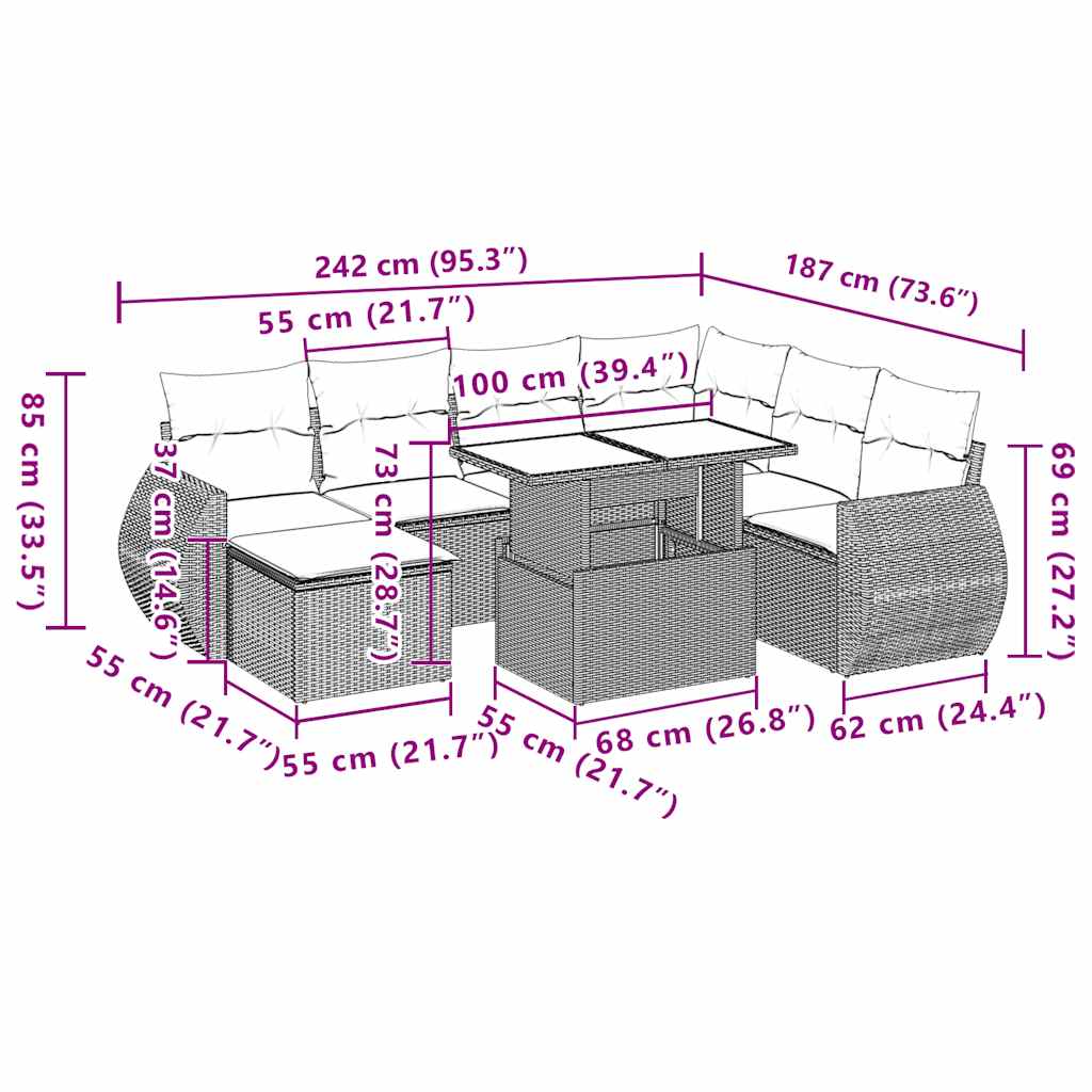 Set Divani da Giardino con Cuscini 8 pz Nero in Polyrattan | homemem39