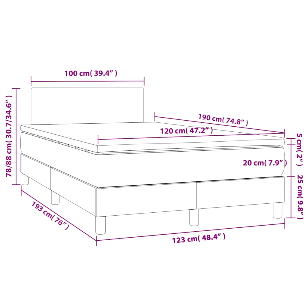 Letto a Molle con Materasso e LED Nero 120x190 cm in Tessuto