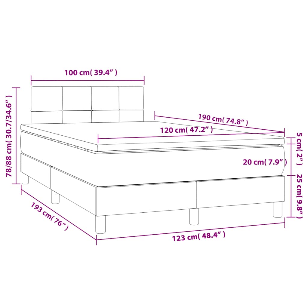 Letto a Molle con Materasso e LED Nero 120x190 cm in Tessuto