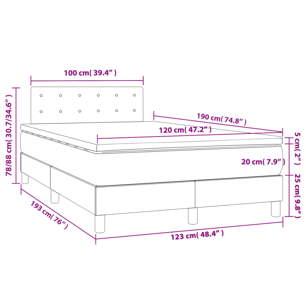 Letto a Molle Materasso e LED Grigio Scuro 120x190cm in Tessuto