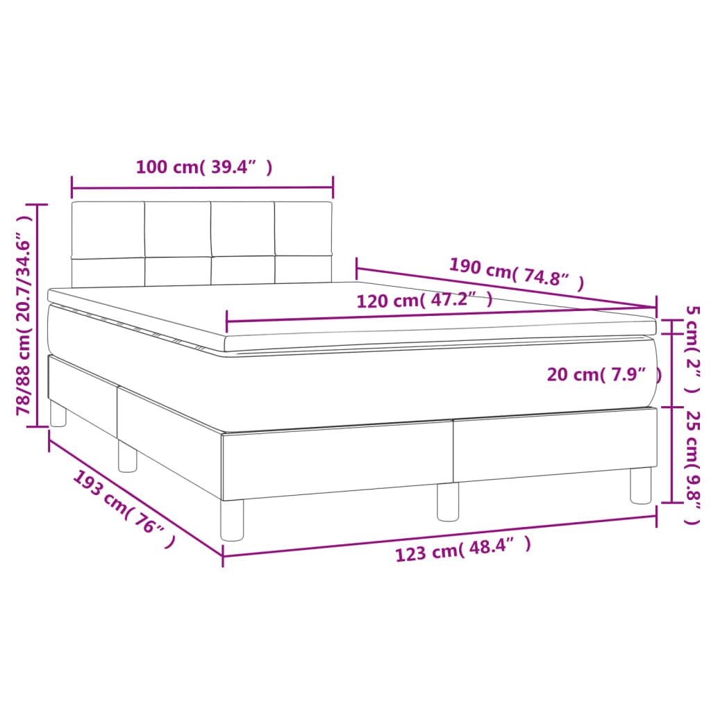 Letto a Molle con Materasso e LED Tortora 120x190 cm in Tessuto