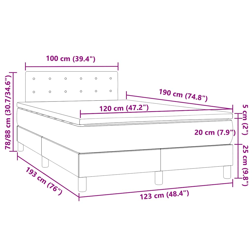 Letto a Molle con Materasso e LED Nero 120x190 cm in Tessuto | homemem39