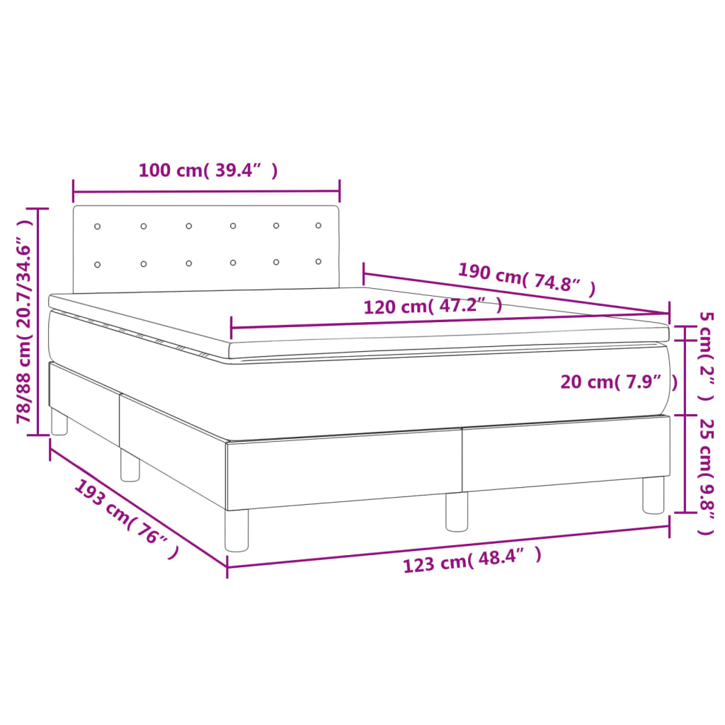 Letto a Molle con Materasso e LED Crema 120x190 cm in Tessuto