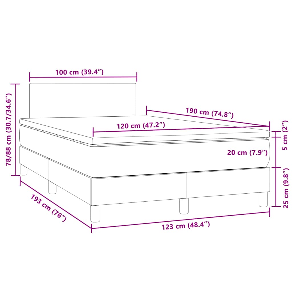 Letto a Molle con Materasso e LED Grigio Scuro 120x190cm in Velluto | homemem39