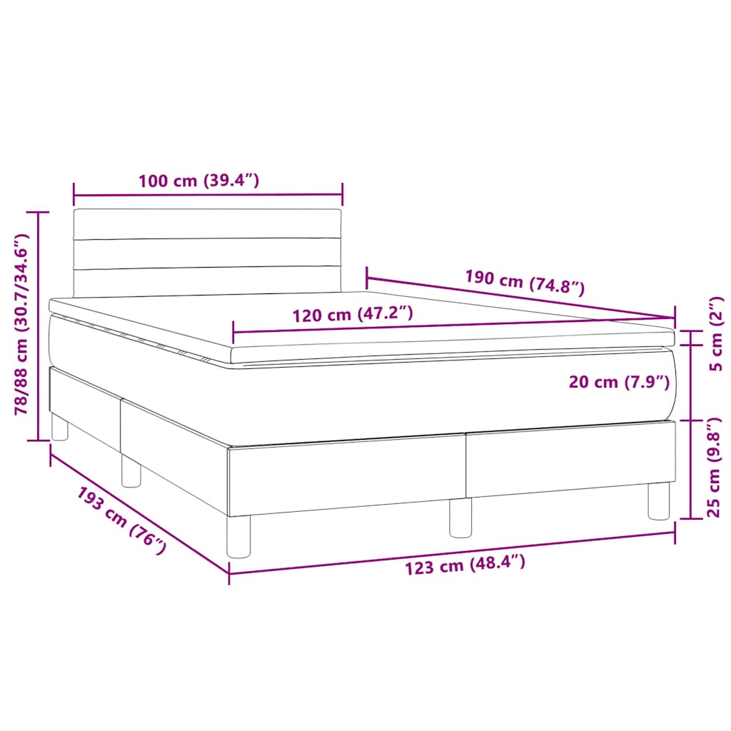 Letto a Molle con Materasso e LED Nero 120x190 cm in Velluto