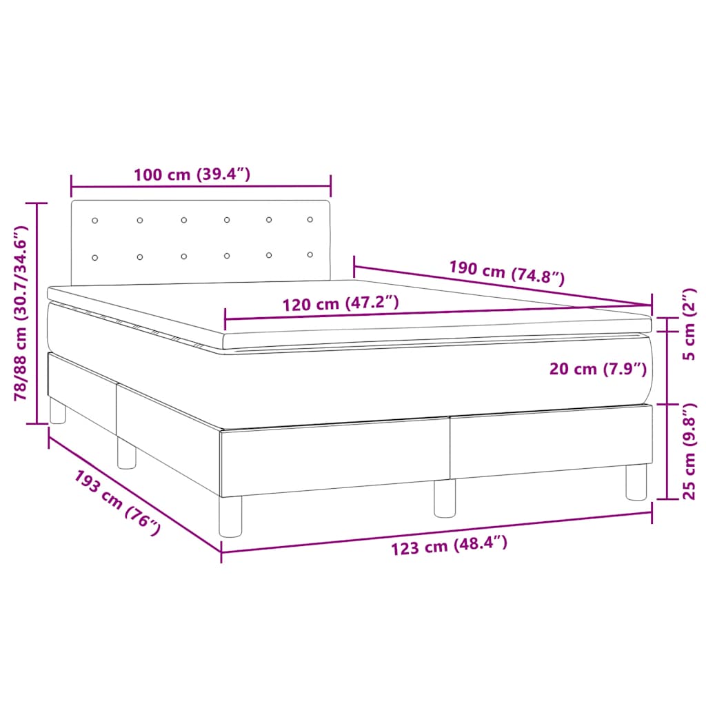 Letto a Molle con Materasso e LED Grigio Chiaro 120x190 cm